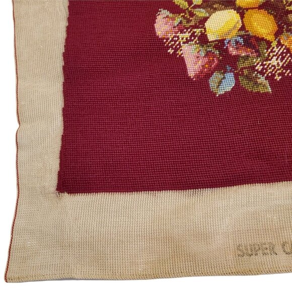 Vtg Needlepoint Petitpoint Chair Pillow Cover Fruit Lemon Strawberry 16"×19" - Picture 4 of 9